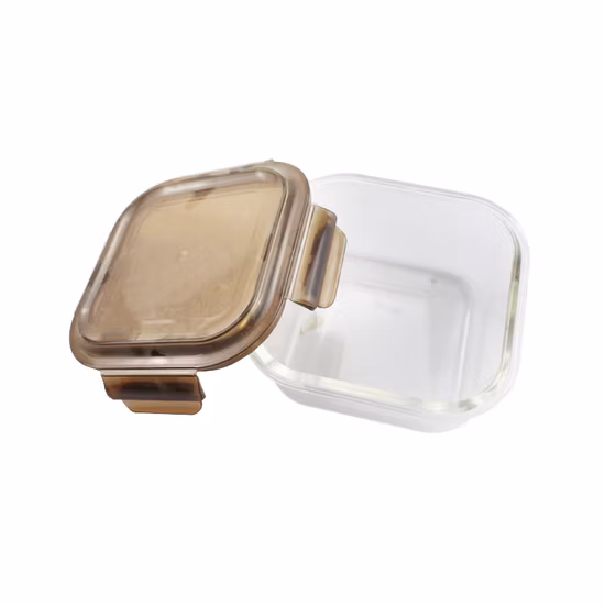 520 ml mikrowellengeeigneter, quadratischer Lebensmittelbehälter aus Borosilikatglas, Bento-Lunchbox mit intelligentem Deckel