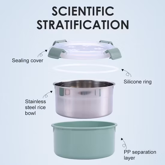 Doppellagige Lunchbox aus PP-Edelstahl zum Warmhalten von Lebensmitteln