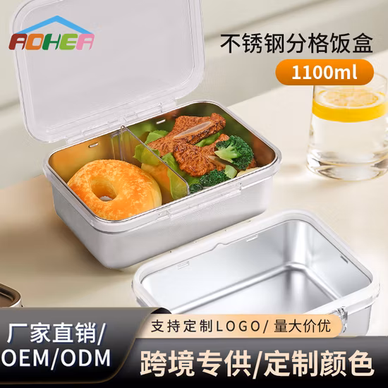 Neue, auslaufsichere, mikrowellengeeignete Bento-Lunchbox aus Edelstahl für Kinder mit Geschirr